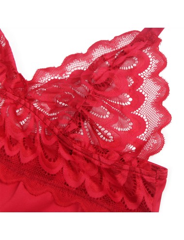 SUBBLIME - BABYDOLL SATINADO CON ENCAJE ROJO L/XL