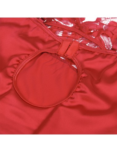 SUBBLIME - BABYDOLL SATINADO CON ENCAJE ROJO L/XL