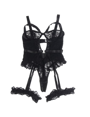 SUBBLIME - TEDDY CON LIGA DETALLE ENCAJES Y TIRAS NEGRO L/XL