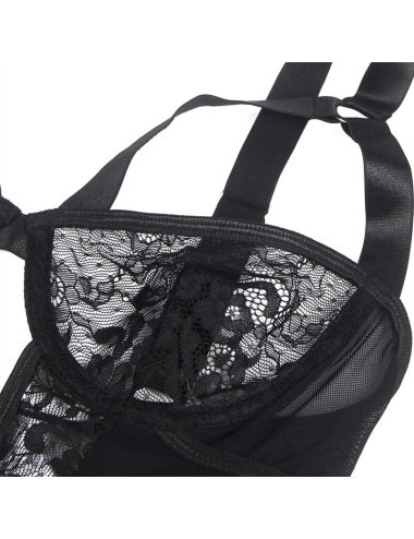 SUBBLIME - TEDDY CON LIGA DETALLE ENCAJES Y TIRAS NEGRO L/XL