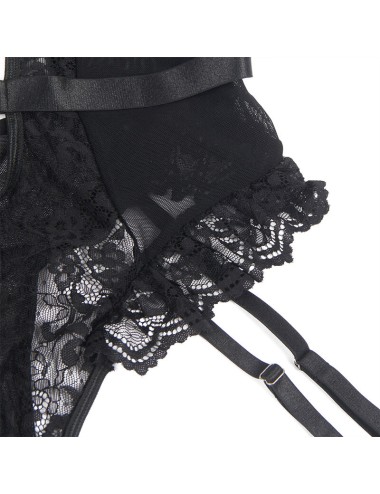 SUBBLIME - TEDDY CON LIGA DETALLE ENCAJES Y TIRAS NEGRO L/XL