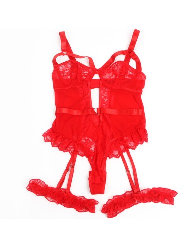 SUBBLIME - TEDDY CON LIGA DETALLE ENCAJE Y TIRAS ROJO S/M