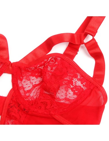 SUBBLIME - TEDDY CON LIGA DETALLE ENCAJE Y TIRAS ROJO S/M