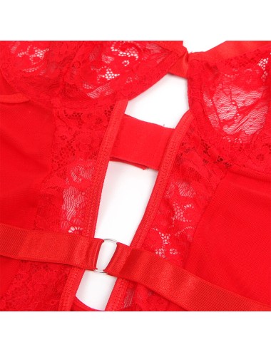 SUBBLIME - TEDDY CON LIGA DETALLE ENCAJE Y TIRAS ROJO S/M