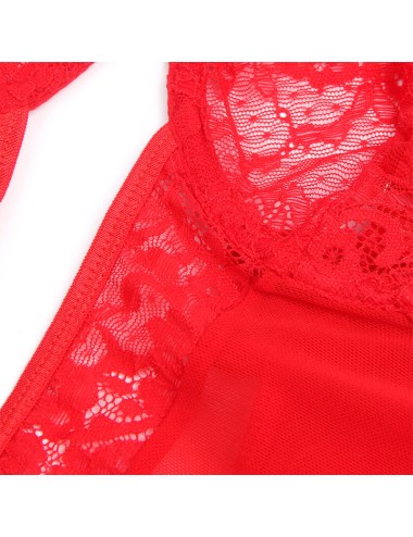 SUBBLIME - TEDDY CON LIGA DETALLE ENCAJE Y TIRAS ROJO L/XL