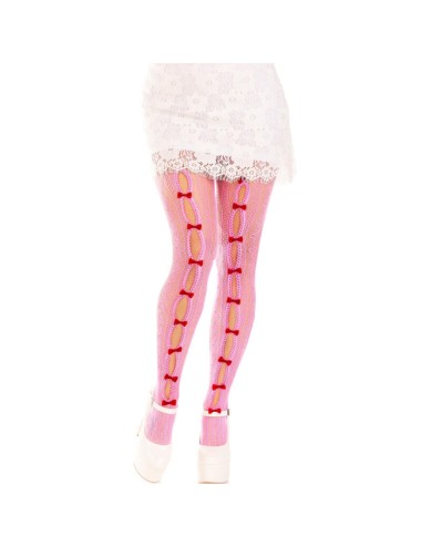 LEG AVENUE - MEDIAS CON ABERTURAS CORAZON & LAZOS ROSA