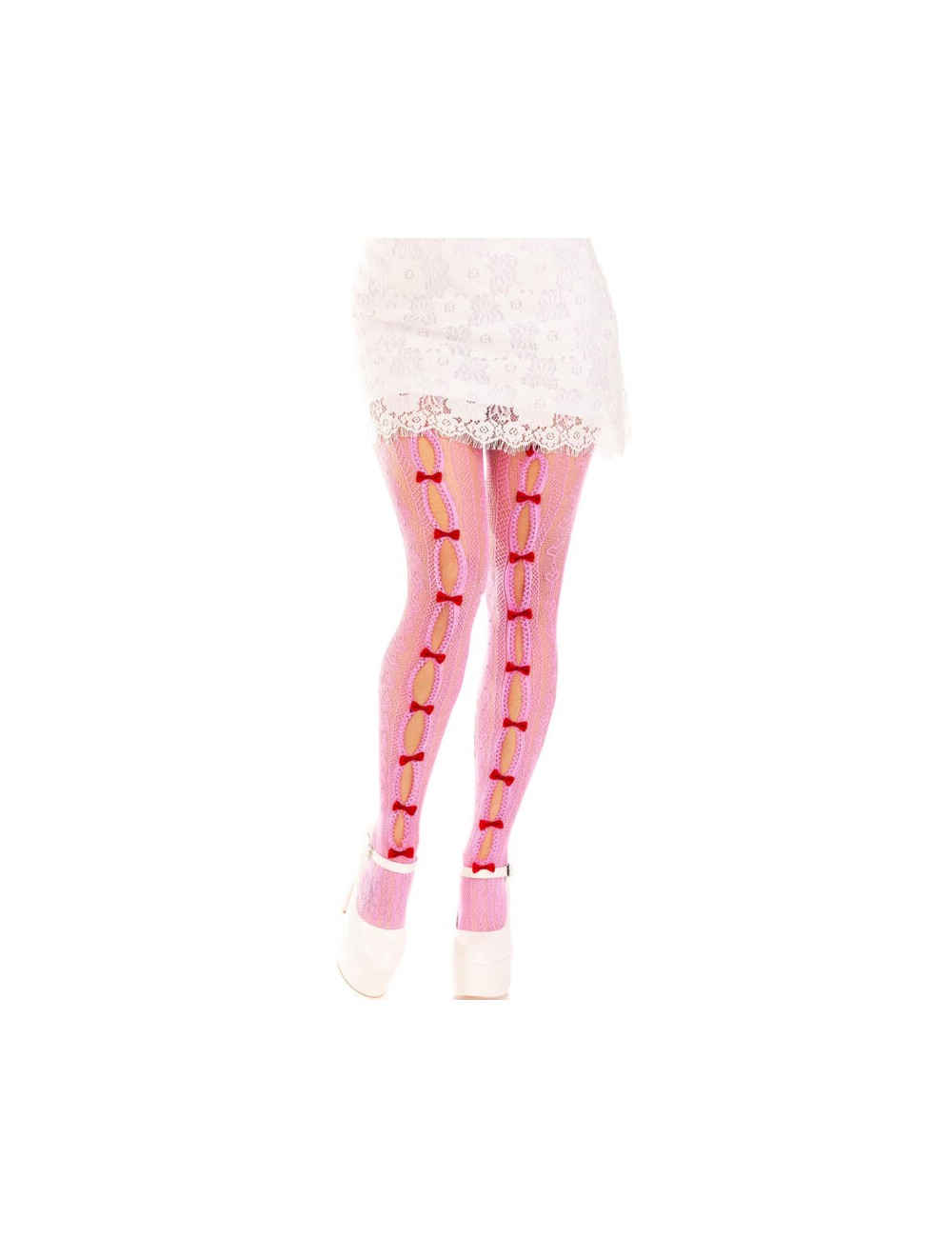 LEG AVENUE - MEDIAS CON ABERTURAS CORAZON & LAZOS ROSA LEG AVENUE - MEDIAS CON ABERTURAS CORAZON & LAZOS ROSA