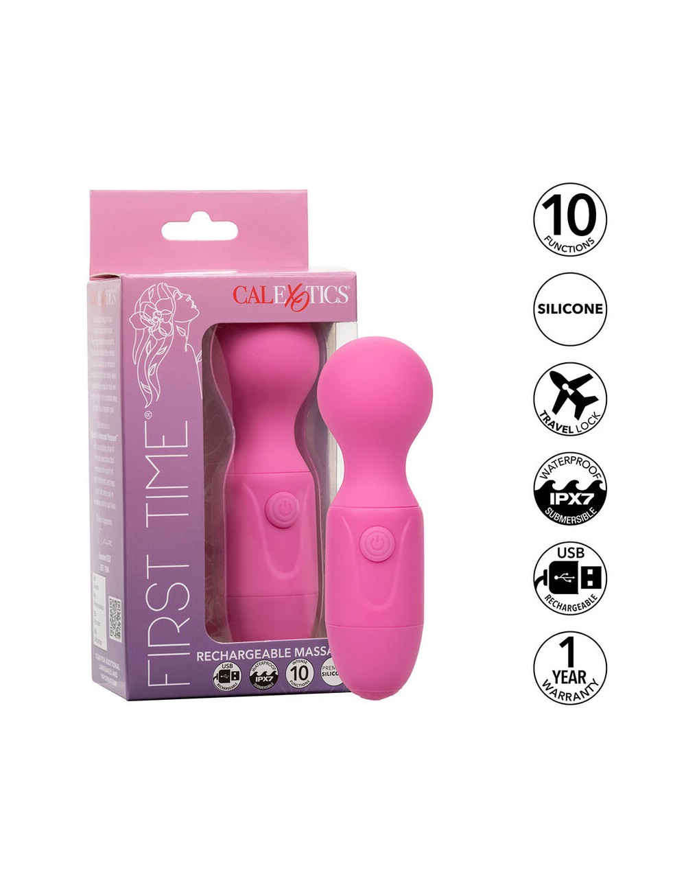 CALEXOTICS - FIRST TIME MASAJEADOR RECARGABLE 10 VIBRACIONES ROSA
