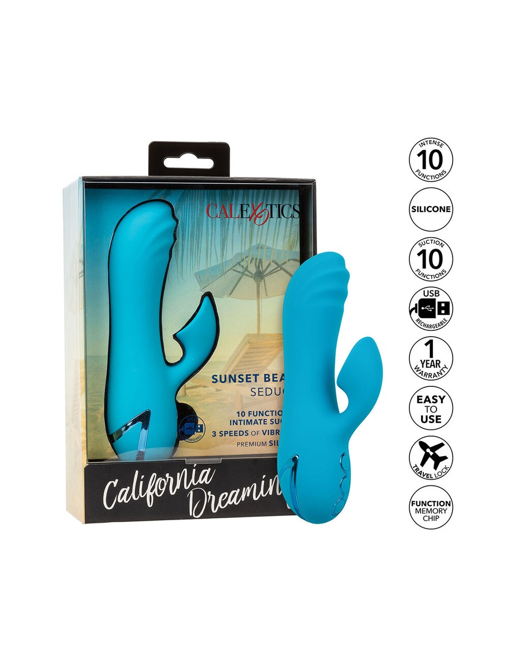CALEXOTICS - SUNSET BEACH SEDUCER VIBRADOR Y ESTIMULADOR 10 FUNCIONES AZUL