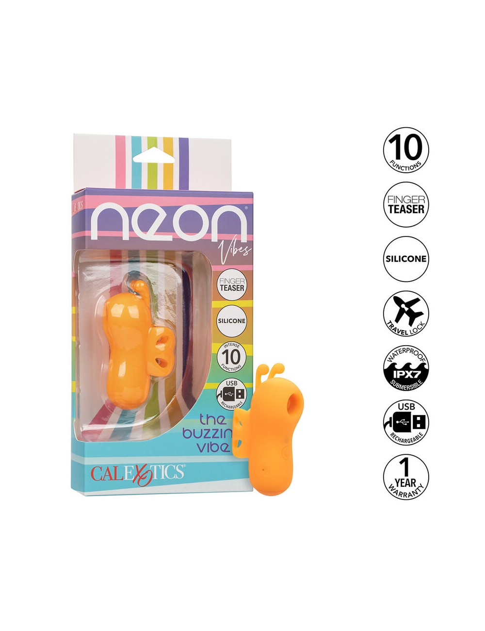 CALEXOTICS - NEON VIBES THE BUZZING VIBE ESTIMULADOR DE DEDO 10 VIBRACIONES NARANJA