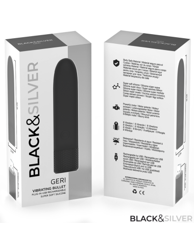 BLACK & SILVER - GERI BALA VIBRADORA RECARGABLE POR USB 8 VIBRACIONES NEGRO 10 X 2.2 CM