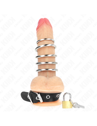 KINK - ANILLO PENE CUERO CORREA CON CERRADURA 21 X 2 CM Y 5 ANILLOS METAL DE 3 CM A 4 CM