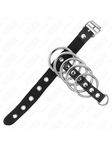 KINK - ANILLO PENE CUERO CORREA CON CERRADURA 21 X 2 CM Y 5 ANILLOS METAL DE 3 CM A 4 CM