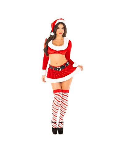 LEG AVENUE - DISFRAZ DE NAVIDAD SEXY CROP TOP + FALDA + CINTURÓN + SOMBRERO ROJO/BLANCO TALLA M