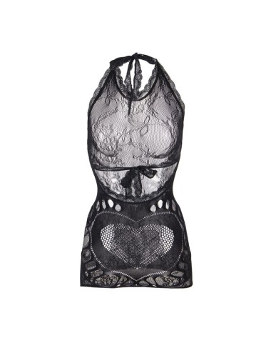 SUBBLIME - 952075 VESTIDO CORTO DE REJILLA CON ESPALDA DESCUBIERTA Y DETALLE DE CORAZÓN NEGRO TALLA ÚNICA