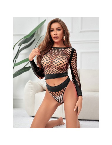 SUBBLIME - 952228 BODYSTOCKING DE REJILLA 2 PIEZAS DE MANGA LARGA NEGRO TALLA ÚNICA