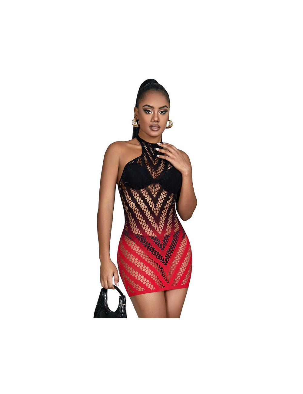 SUBBLIME - 952242 BODYSTOCKING DE REJILLA ELSTICO DEGRADADO ROJO Y NEGRO TALLA ÚNICA