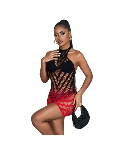SUBBLIME - 952242 BODYSTOCKING DE REJILLA ELSTICO DEGRADADO ROJO Y NEGRO TALLA ÚNICA