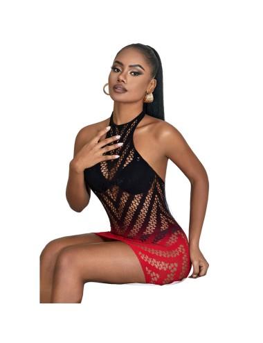 SUBBLIME - 952242 BODYSTOCKING DE REJILLA ELSTICO DEGRADADO ROJO Y NEGRO TALLA ÚNICA