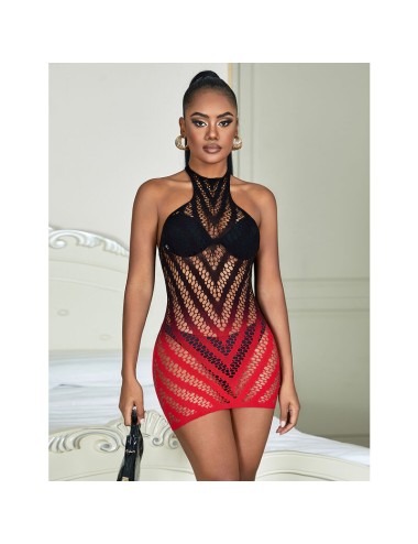 SUBBLIME - 952242 BODYSTOCKING DE REJILLA ELSTICO DEGRADADO ROJO Y NEGRO TALLA ÚNICA