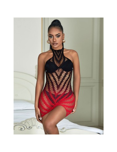 SUBBLIME - 952242 BODYSTOCKING DE REJILLA ELSTICO DEGRADADO ROJO Y NEGRO TALLA ÚNICA