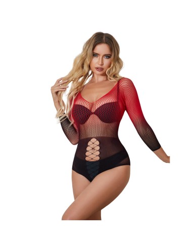 SUBBLIME - 952259 BODYSTOCKING DE REJILLA ELSTICO MANGA LARGA DEGRADADO ROJO Y NEGRO TALLA ÚNICA
