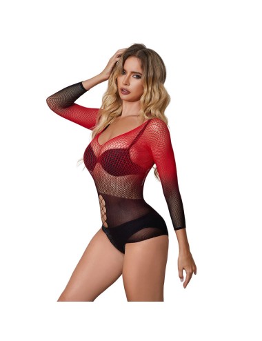 SUBBLIME - 952259 BODYSTOCKING DE REJILLA ELSTICO MANGA LARGA DEGRADADO ROJO Y NEGRO TALLA ÚNICA