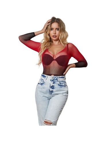 SUBBLIME - 952259 BODYSTOCKING DE REJILLA ELSTICO MANGA LARGA DEGRADADO ROJO Y NEGRO TALLA ÚNICA