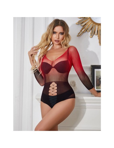 SUBBLIME - 952259 BODYSTOCKING DE REJILLA ELSTICO MANGA LARGA DEGRADADO ROJO Y NEGRO TALLA ÚNICA