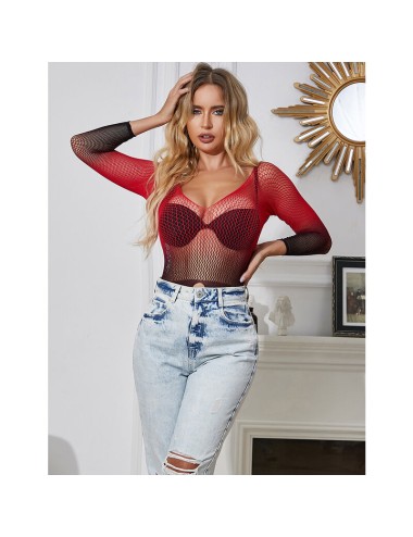 SUBBLIME - 952259 BODYSTOCKING DE REJILLA ELSTICO MANGA LARGA DEGRADADO ROJO Y NEGRO TALLA ÚNICA
