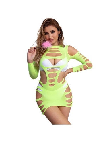 SUBBLIME - 952280 BODYSTOCKING DE REJILLA ELSTICO MANGA LARGA VERDE TALLA ÚNICA