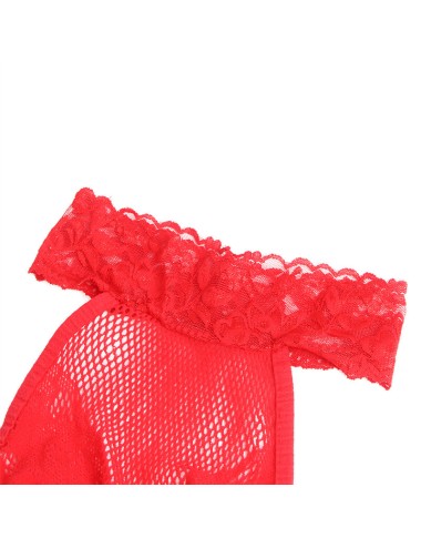 SUBBLIME - 952372 BODYSTOCKING CROTCHLESS DE REJILLA Y ENCAJE CON CUELLO ALTO ROJO TALLA ÚNICA