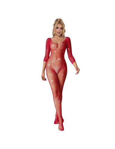 SUBBLIME - 952419 BODYSTOCKING DE REJILLA CON DIAMANTES MANGA LARGA ROJO TALLA ÚNICA