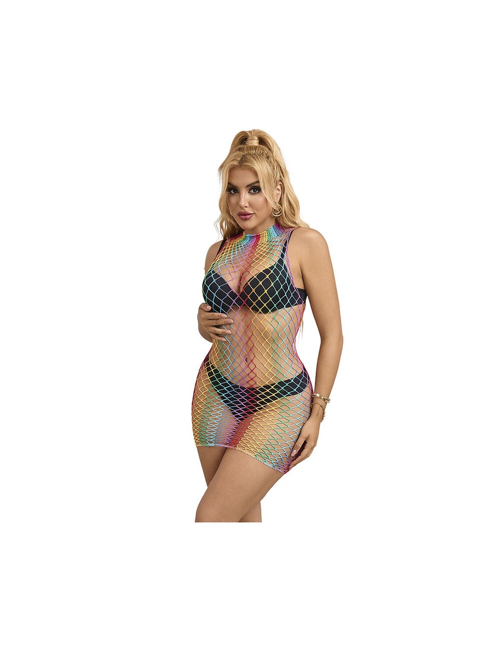 SUBBLIME - 952433 BODYSTOCKING DE REJILLA SIN MANGAS CON CUELLO ALTO ARCOIRIS TALLA ÚNICA