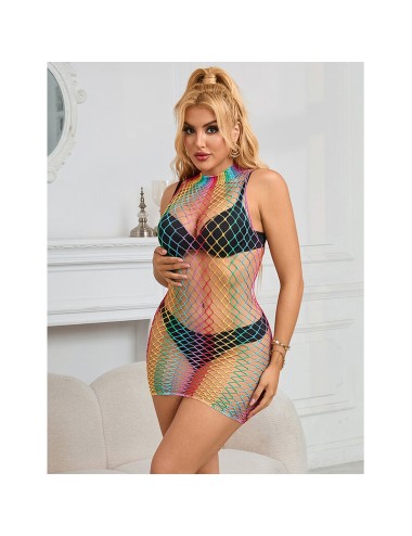 SUBBLIME - 952433 BODYSTOCKING DE REJILLA SIN MANGAS CON CUELLO ALTO ARCOIRIS TALLA ÚNICA