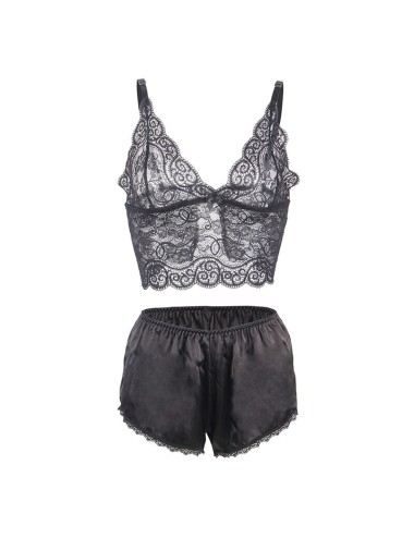 SUBBLIME - 953928 CAMISÓN DE SEDA Y ENCAJE + PANTIES NEGRO L/XL