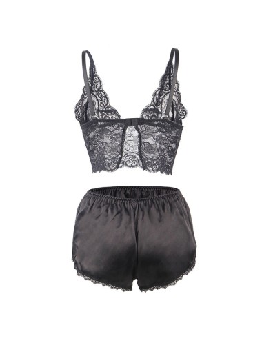 SUBBLIME - 953928 CAMISÓN DE SEDA Y ENCAJE + PANTIES NEGRO L/XL