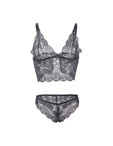 SUBBLIME - 953928 CAMISÓN DE SEDA Y ENCAJE + PANTIES NEGRO L/XL