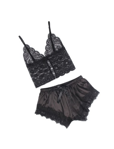 SUBBLIME - 953942 CAMISÓN INFORMAL DE SEDA + PANTALÓN ENCAJE NEGRO L/XL