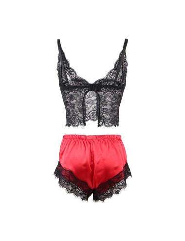 SUBBLIME - 953959 CAMISÓN INFORMAL DE SEDA + PANTALÓN ENCAJE NEGRO/ROJO S/M