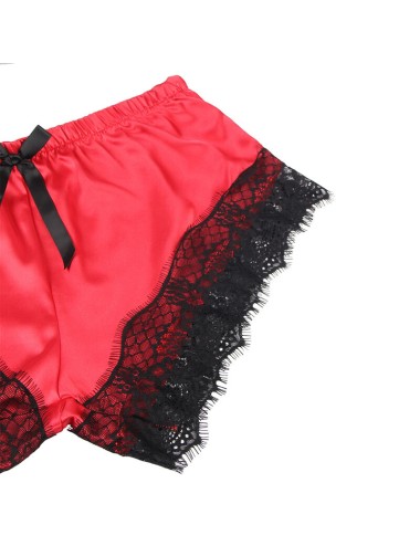 SUBBLIME - 953959 CAMISÓN INFORMAL DE SEDA + PANTALÓN ENCAJE NEGRO/ROJO S/M