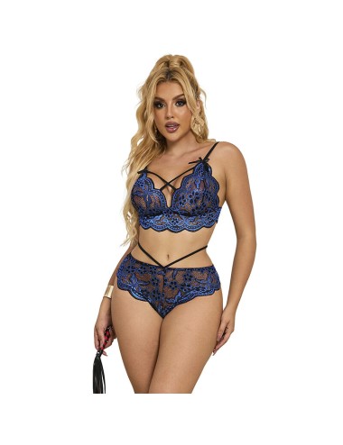 SUBBLIME - 954062 SUJETADOR + PANTIES ENCAJE AZUL S/M