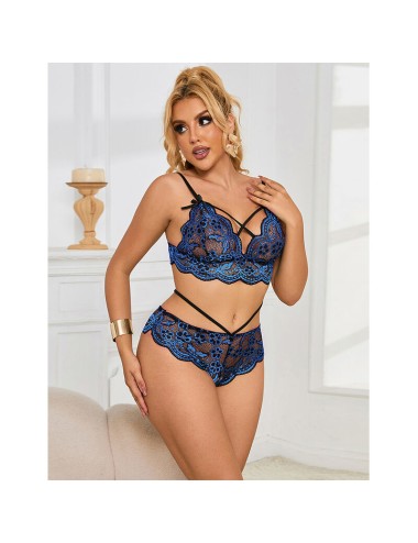 SUBBLIME - 954062 SUJETADOR + PANTIES ENCAJE AZUL S/M