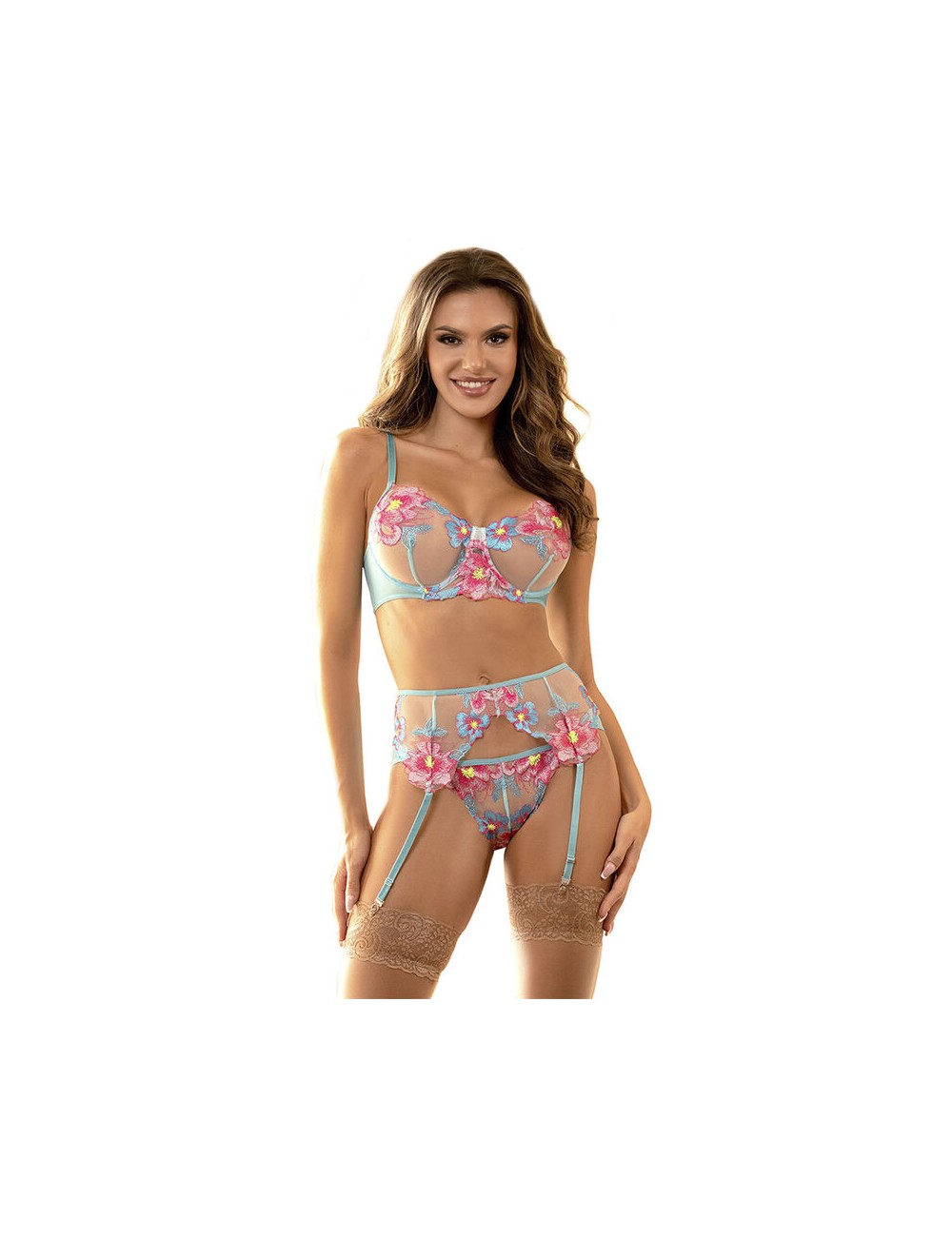 SUBBLIME - 954109 SUJETADOR + PANTIES CON LIGUERO DISEÑO FLORAL AZUL S/M SUBBLIME - 954109 SUJETADOR + PANTIES CON LIGUERO DISEÑO FLORAL AZUL S/M
