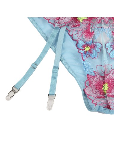SUBBLIME - 954109 SUJETADOR + PANTIES CON LIGUERO DISEÑO FLORAL AZUL S/M