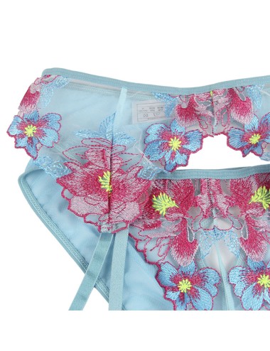 SUBBLIME - 954109 SUJETADOR + PANTIES CON LIGUERO DISEÑO FLORAL AZUL S/M
