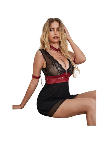 SUBBLIME - 954437 VESTIDO BONDAGE DE ENCAJE NEGRO L/XL