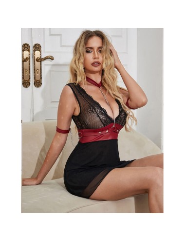 SUBBLIME - 954437 VESTIDO BONDAGE DE ENCAJE NEGRO L/XL