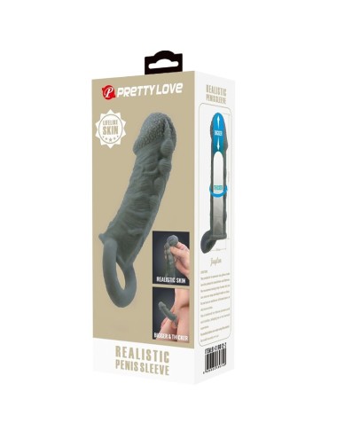 PRETTY LOVE - FUNDA REALÍSTICA ALARGADORA Y RETARDANTE PARA PENE GRIS