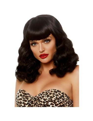 LEG AVENUE - PELUCA RETRO RIZADA CON FLEQUILLO LUMINISCENTE NEGRO